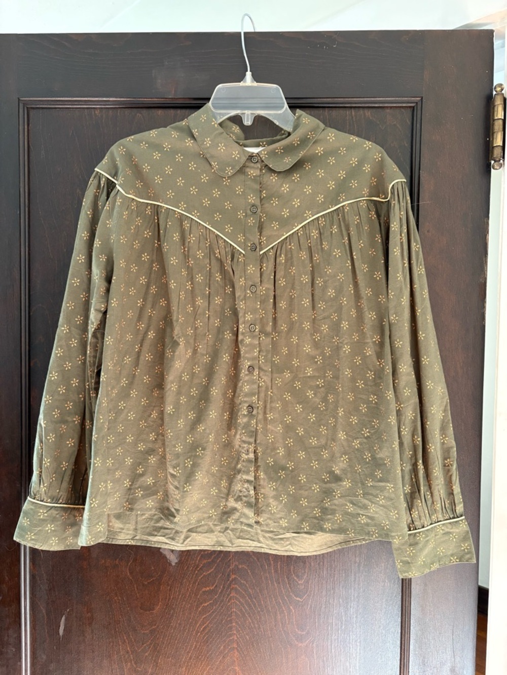THE GREAT. Olive Green Western Button-Up Blouse